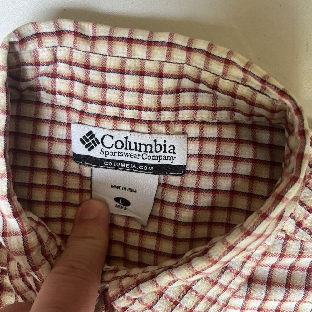 Columbia Shirt Men's Red Plaid Button Down Short Sleeve 100% Cotton Size L VTG - Picture 2 of 11